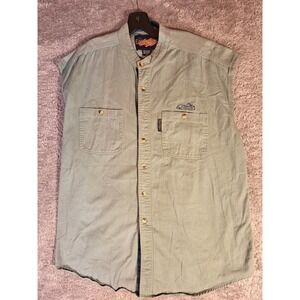 Easyriders Mens Sleeveless Biker Shirt 2XL Green Cotton Denim Collar Motorcycle